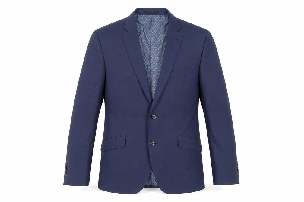 Front view of Douglas men’s blue wool jacket suit jacket, size 44, regular