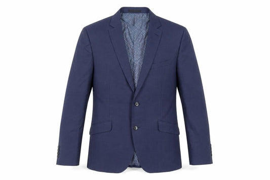 Front view of Douglas men’s blue wool jacket suit jacket, size 44, regular