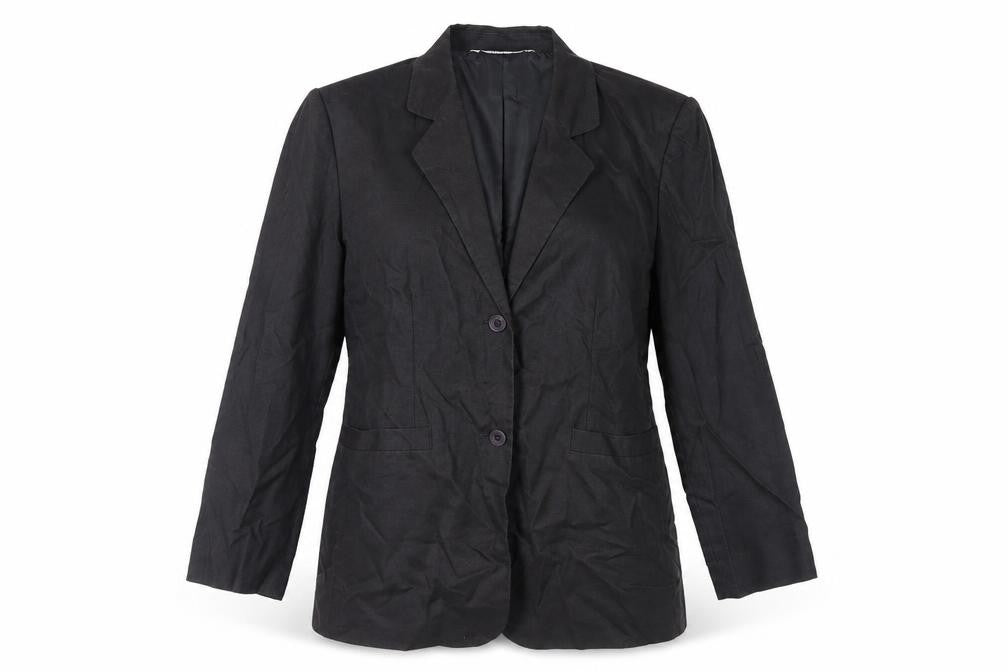 Front view of St Bernard women’s black jacket blazer, size UK 14, button