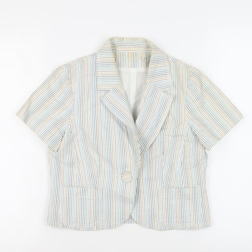New Look Womens Ivory Striped Jacket Blazer Size 12 Button