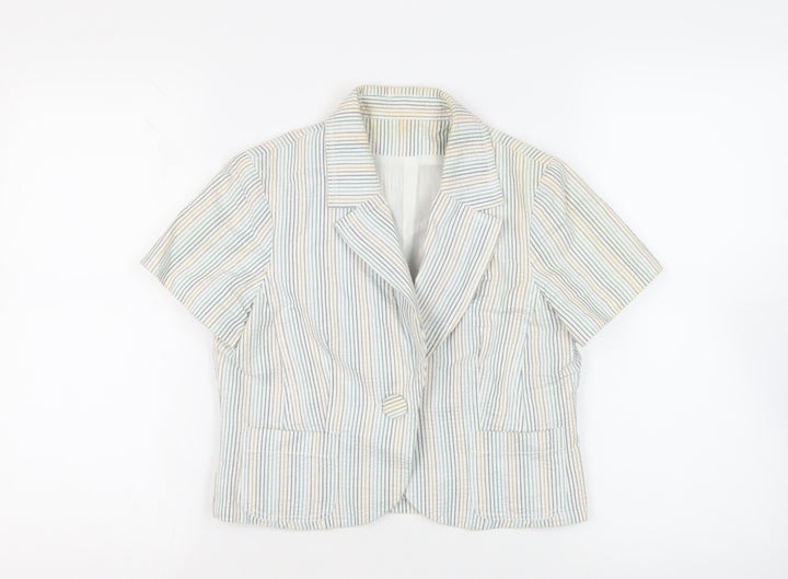 New Look Womens Ivory Striped Jacket Blazer Size 12 Button