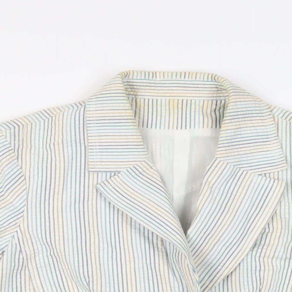 New Look Womens Ivory Striped Jacket Blazer Size 12 Button