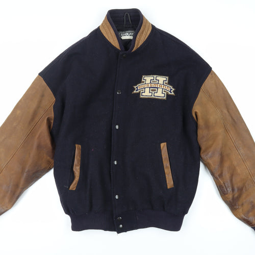Wolff Mens Blue Bomber Jacket Jacket Size L Snap