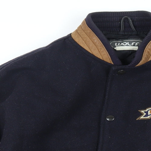 Wolff Mens Blue Bomber Jacket Jacket Size L Snap