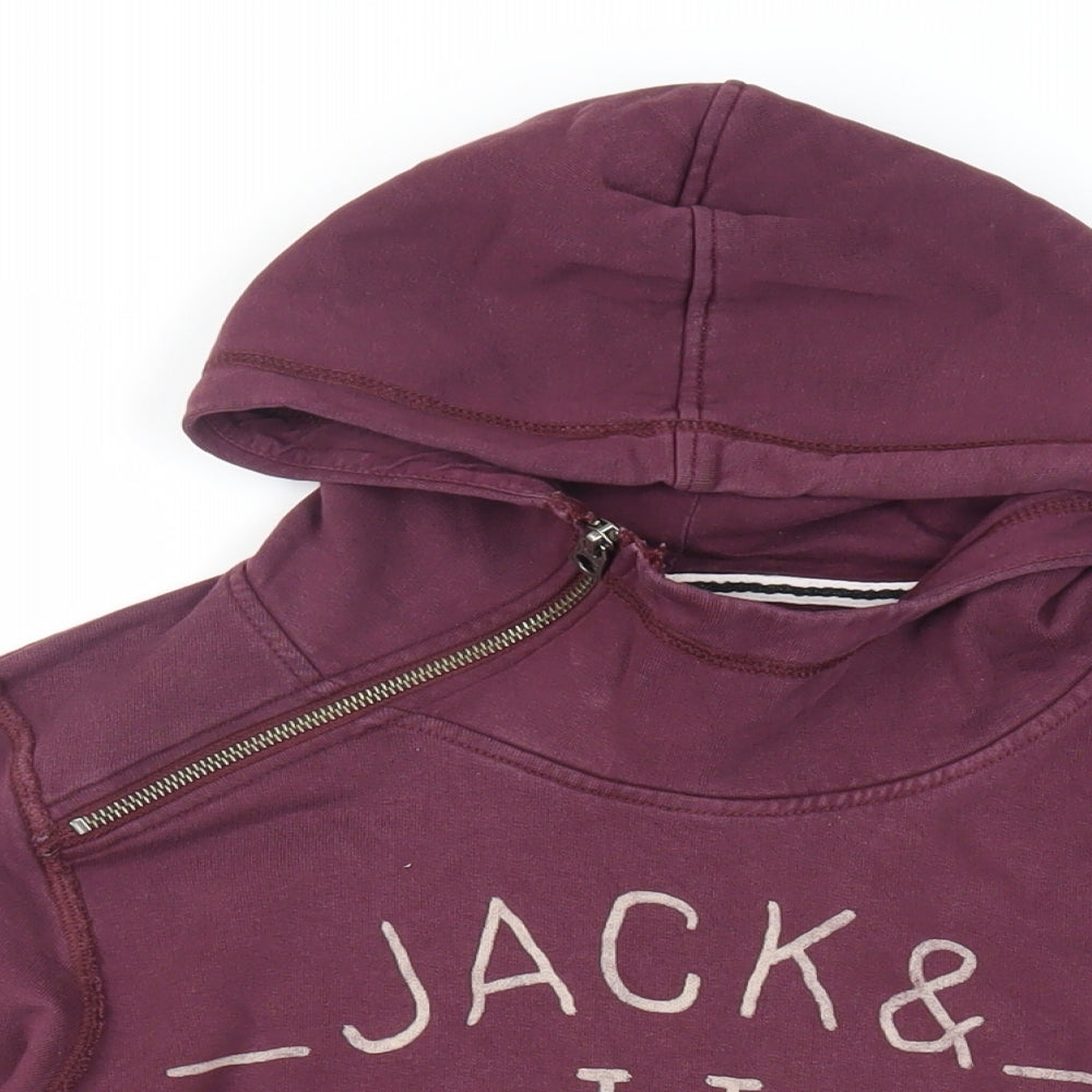 JACK & JONES Mens Purple Cotton Pullover Hoodie Size M - Logo