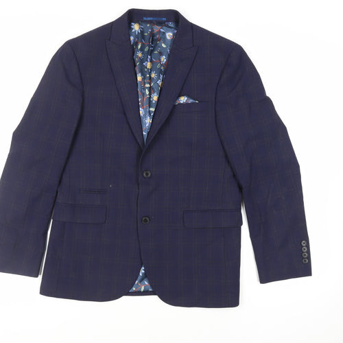 NEXT Mens Blue Plaid Polyester Jacket Suit Jacket Size 40 Regular