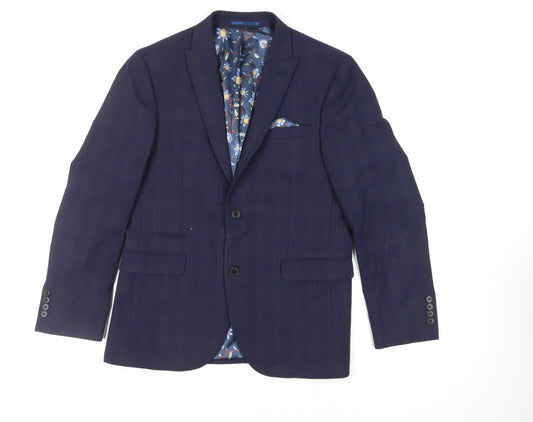 NEXT Mens Blue Plaid Polyester Jacket Suit Jacket Size 40 Regular