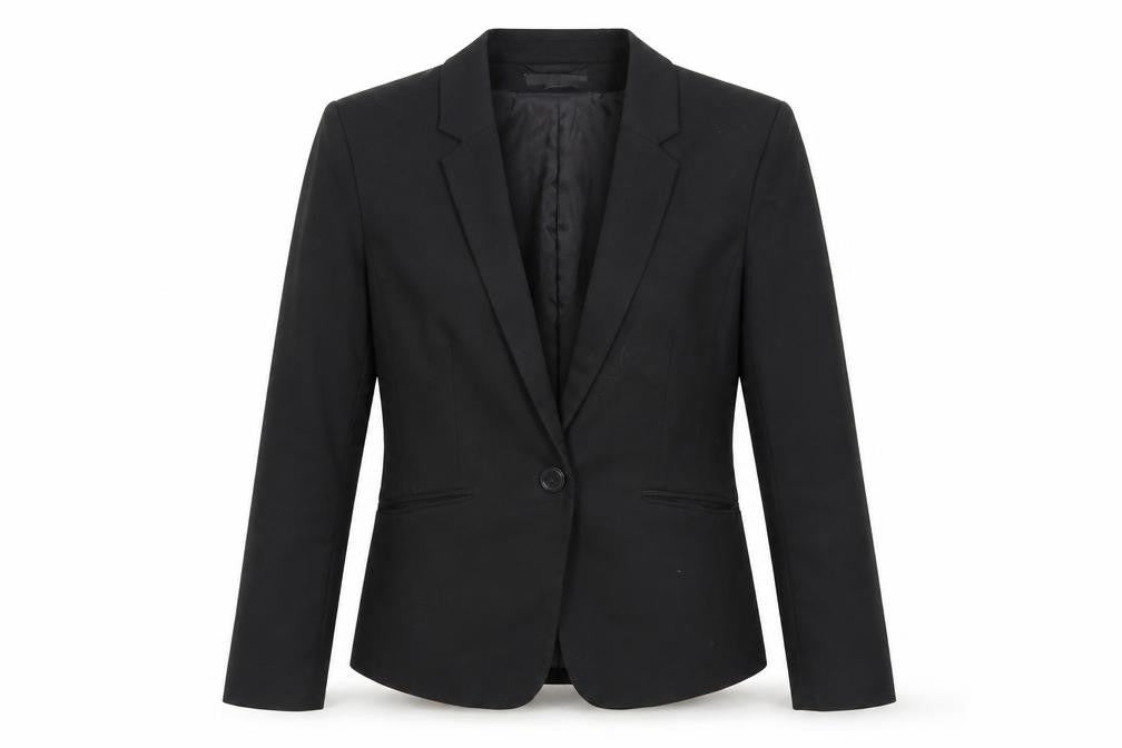 Front view of H&M women’s black jacket blazer, size UK 10, button