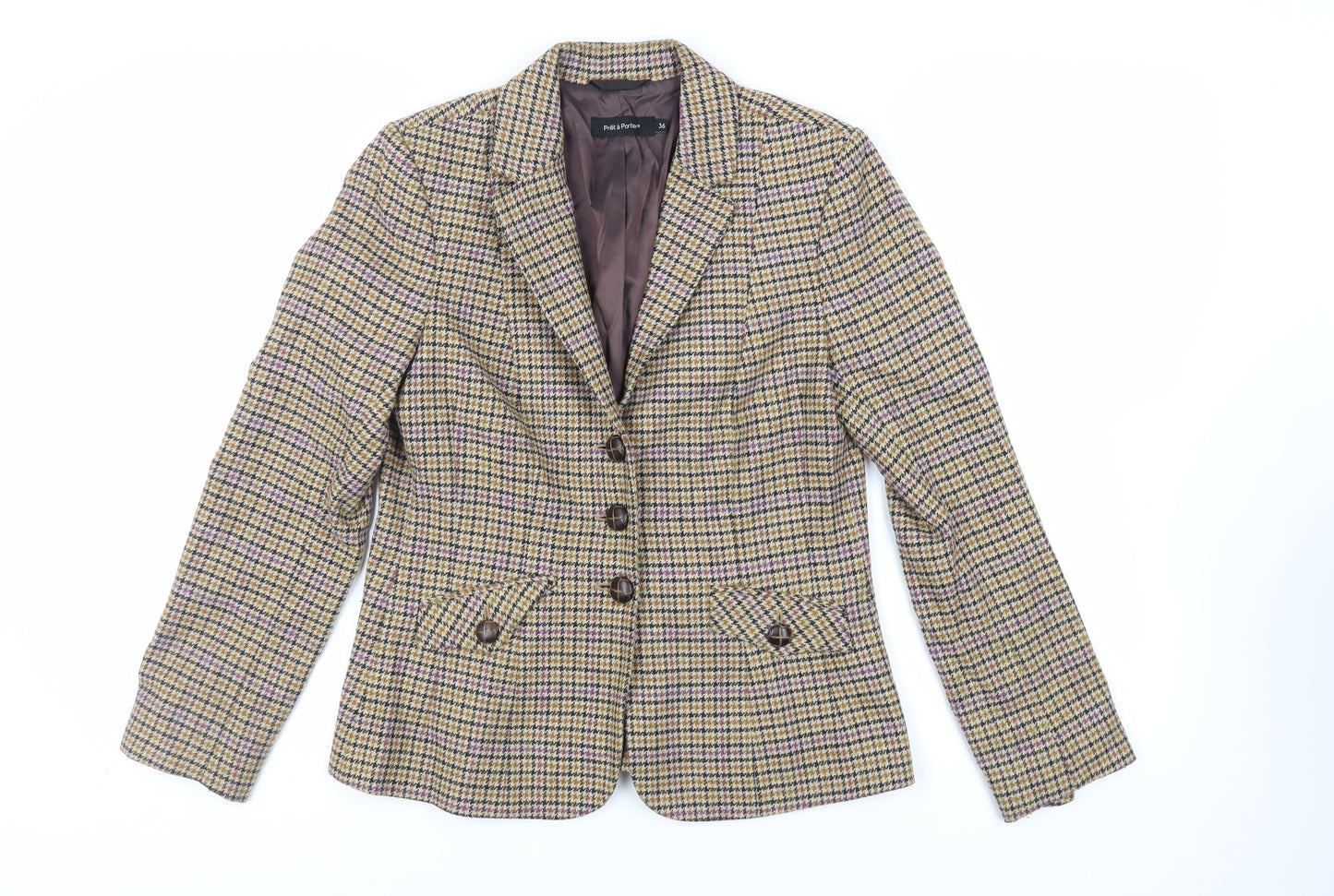 Prét-á-Porter Womens Beige Geometric Jacket Blazer Size 8 Button