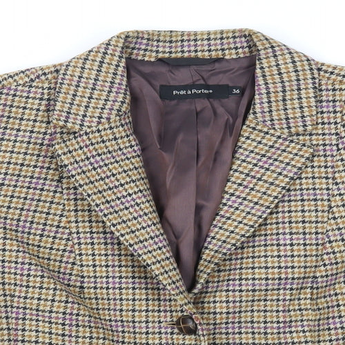 Prét-á-Porter Womens Beige Geometric Jacket Blazer Size 8 Button