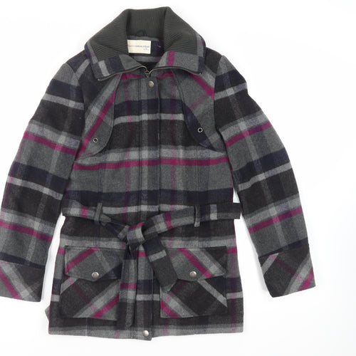 BHS Womens Grey Plaid Jacket Size 12 Zip - Belted