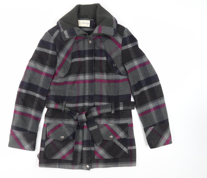 BHS Womens Grey Plaid Jacket Size 12 Zip - Belted