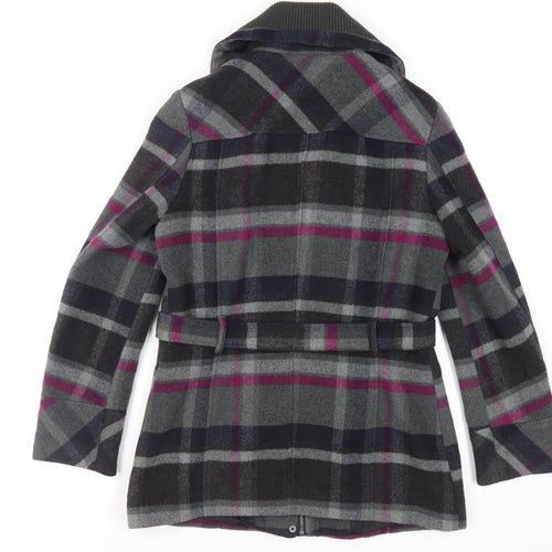 BHS Womens Grey Plaid Jacket Size 12 Zip - Belted