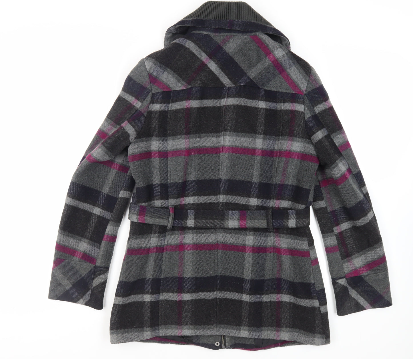 BHS Womens Grey Plaid Jacket Size 12 Zip - Belted