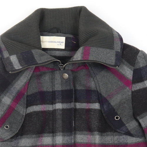 BHS Womens Grey Plaid Jacket Size 12 Zip - Belted