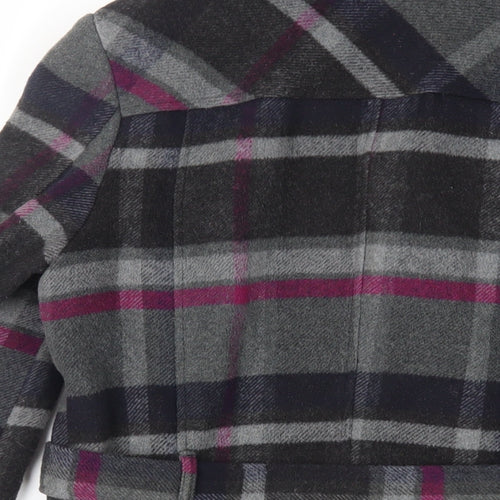 BHS Womens Grey Plaid Jacket Size 12 Zip - Belted