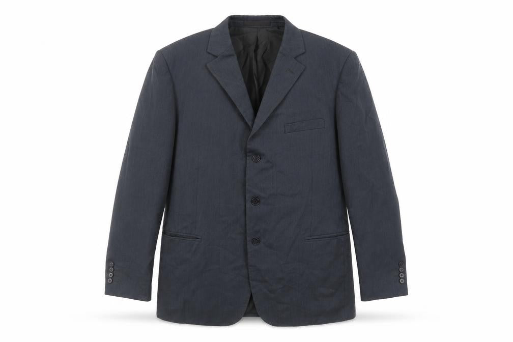 Front view of Marks & Spencer men’s blue polyester jacket suit jacket, size 46, regular