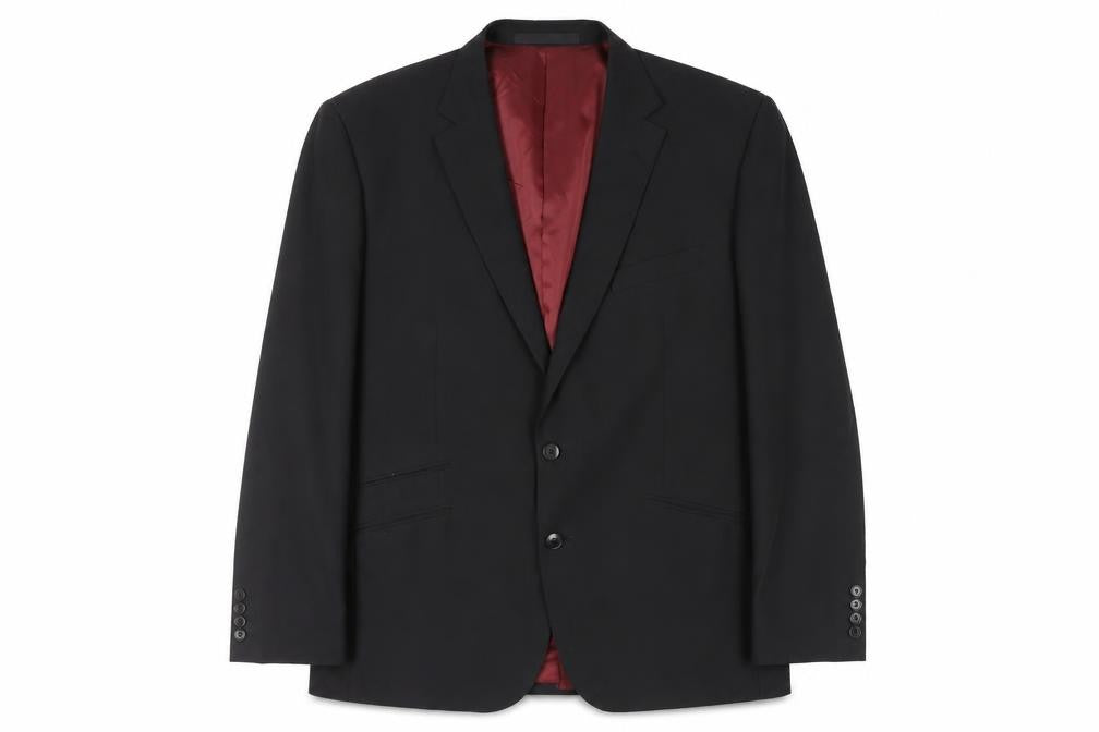 Front view of Marks & Spencer men’s black polyester jacket suit jacket, size 44, regular