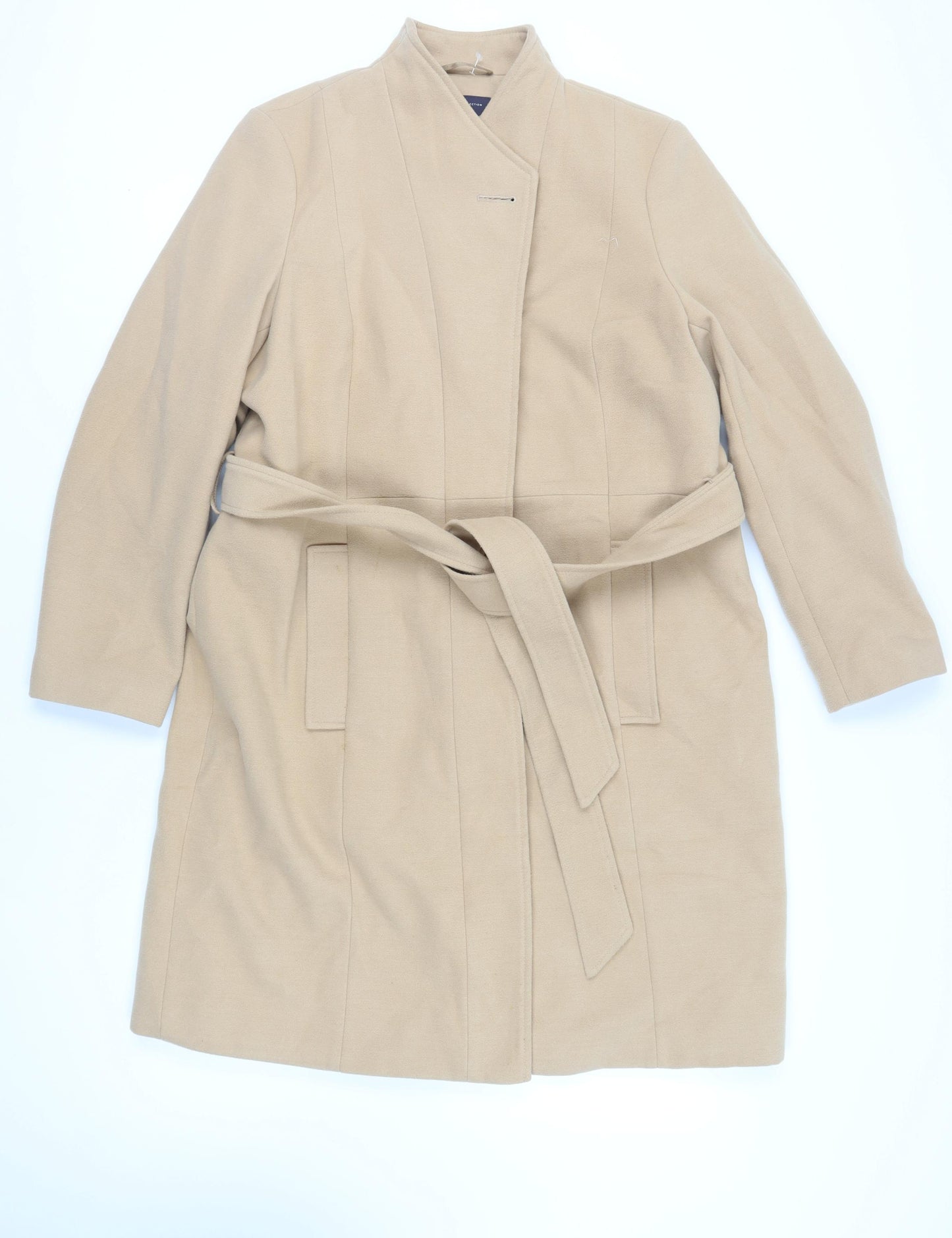 Marks and Spencer Womens Beige Overcoat Coat Size 18 Button - Belted