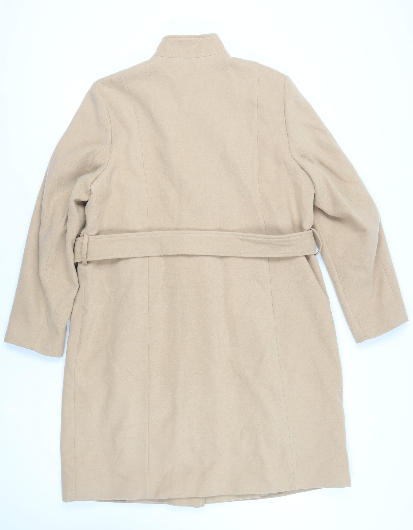 Marks and Spencer Womens Beige Overcoat Coat Size 18 Button - Belted