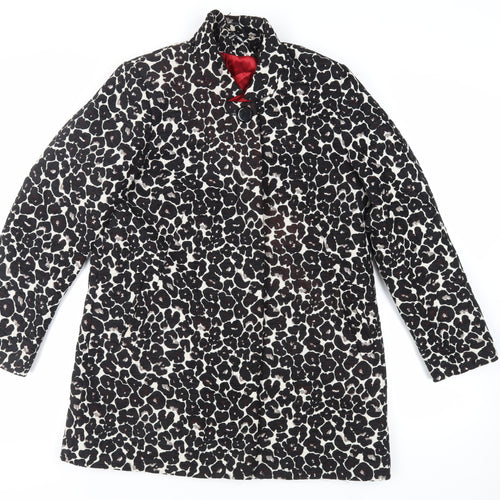 Roman Womens Black Animal Print Overcoat Coat Size L Button