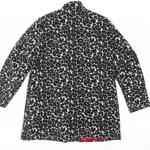 Roman Womens Black Animal Print Overcoat Coat Size L Button