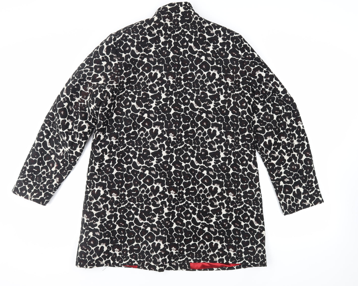 Roman Womens Black Animal Print Overcoat Coat Size L Button