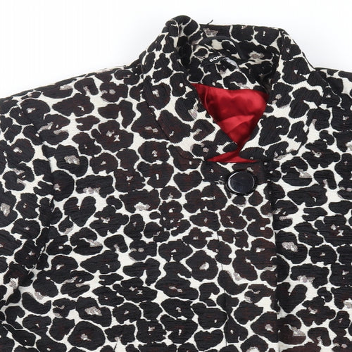 Roman Womens Black Animal Print Overcoat Coat Size L Button
