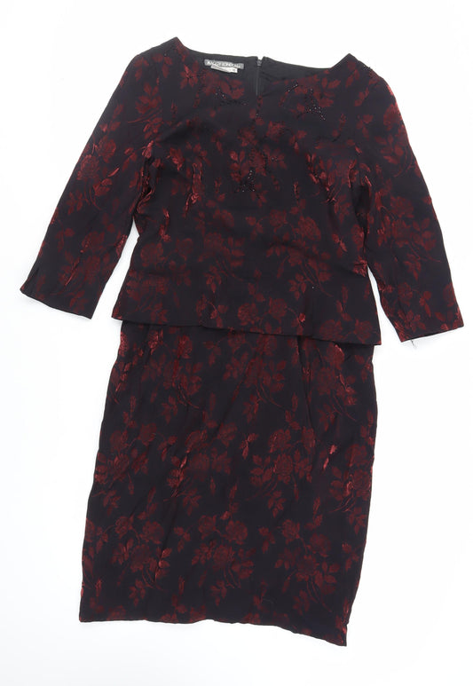 Maggy London Womens Black Floral Viscose Pencil Dress Size 10 Boat Neck Zip