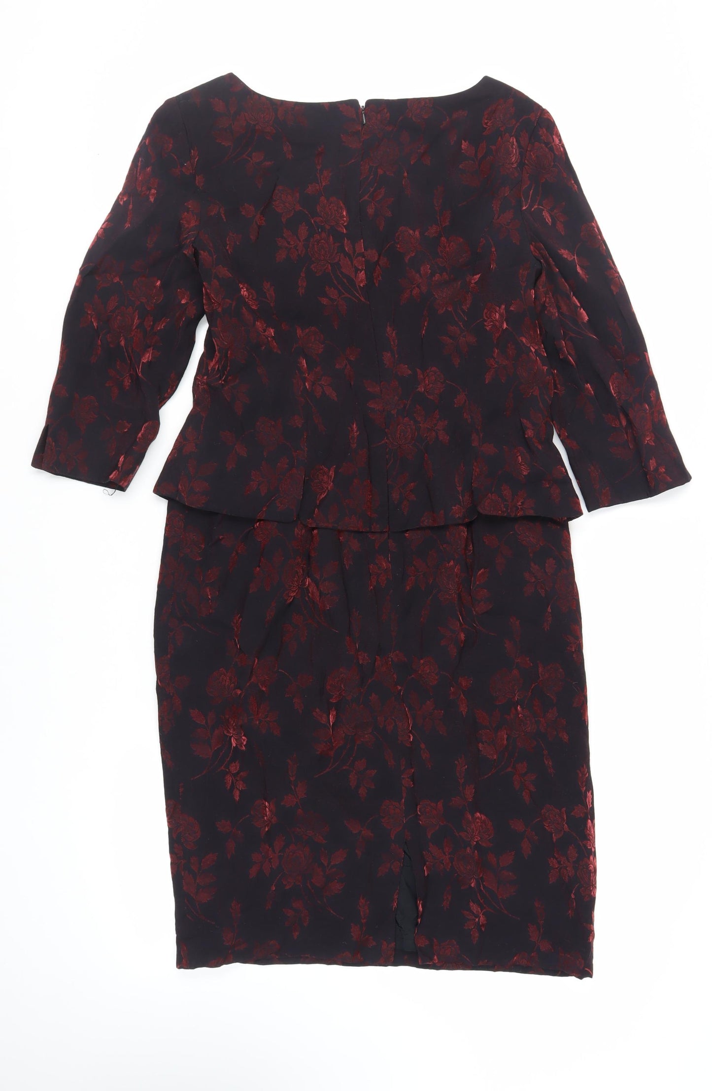 Maggy London Womens Black Floral Viscose Pencil Dress Size 10 Boat Neck Zip