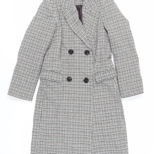 Topshop Womens Grey Geometric Pea Coat Coat Size 4 Button