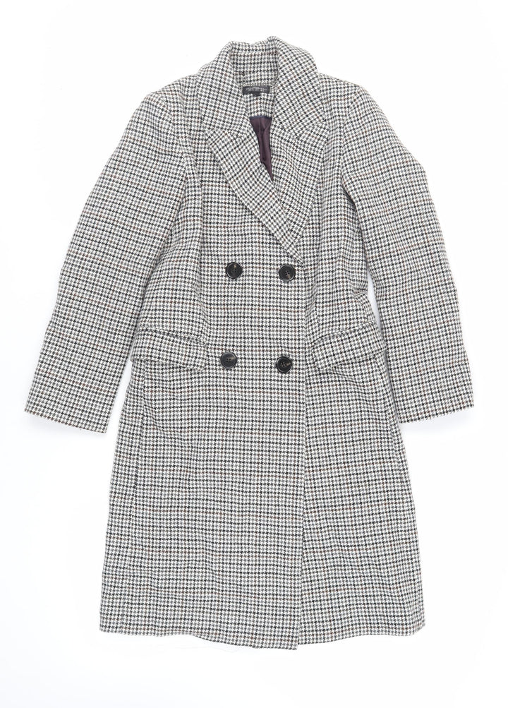 Topshop Womens Grey Geometric Pea Coat Coat Size 4 Button