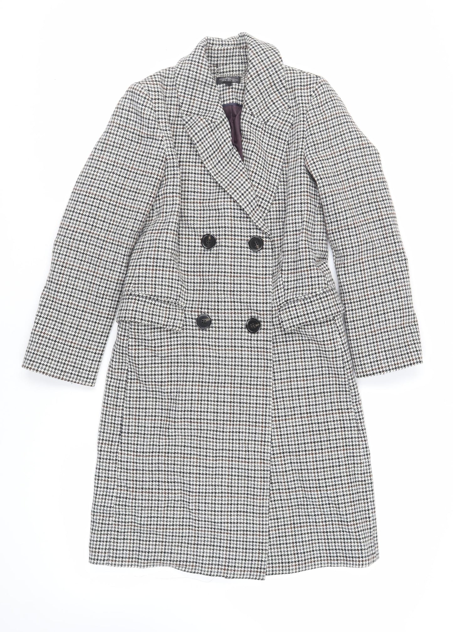 Topshop Womens Grey Geometric Pea Coat Coat Size 4 Button