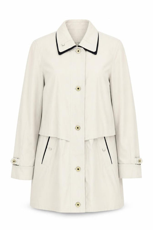 Front view of Perfect Wear women’s beige jacket, size UK 8, buckle