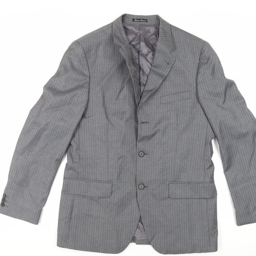 H&M Mens Grey Striped Wool Jacket Suit Jacket Size 40 Regular