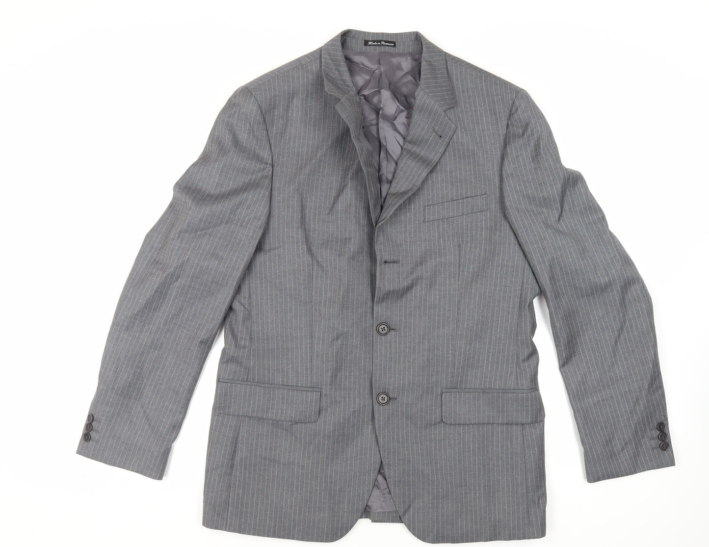 H&M Mens Grey Striped Wool Jacket Suit Jacket Size 40 Regular