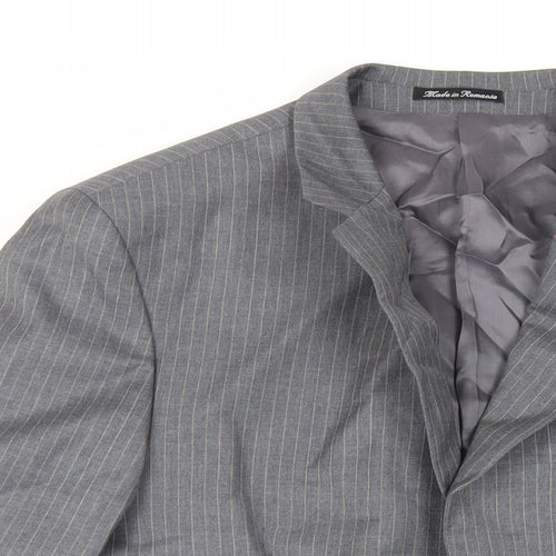 H&M Mens Grey Striped Wool Jacket Suit Jacket Size 40 Regular