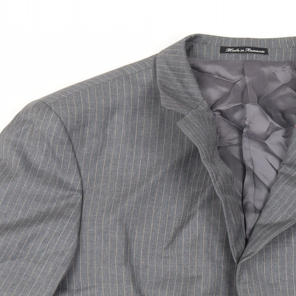 H&M Mens Grey Striped Wool Jacket Suit Jacket Size 40 Regular