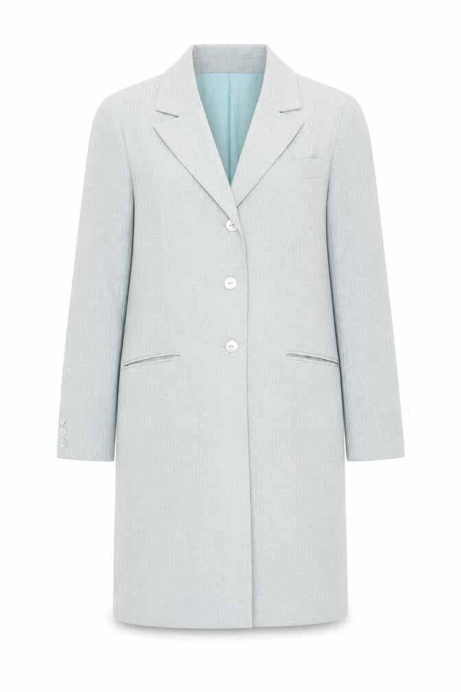 Front view of Modern Classics women’s green overcoat coat, size UK 14, button - lightweight