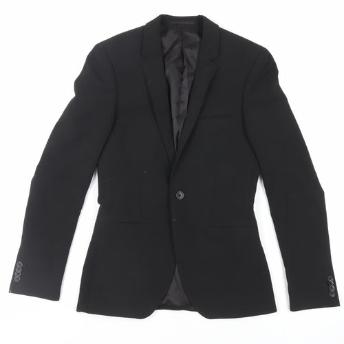 Topman Mens Black Polyester Jacket Suit Jacket Size 34 Regular