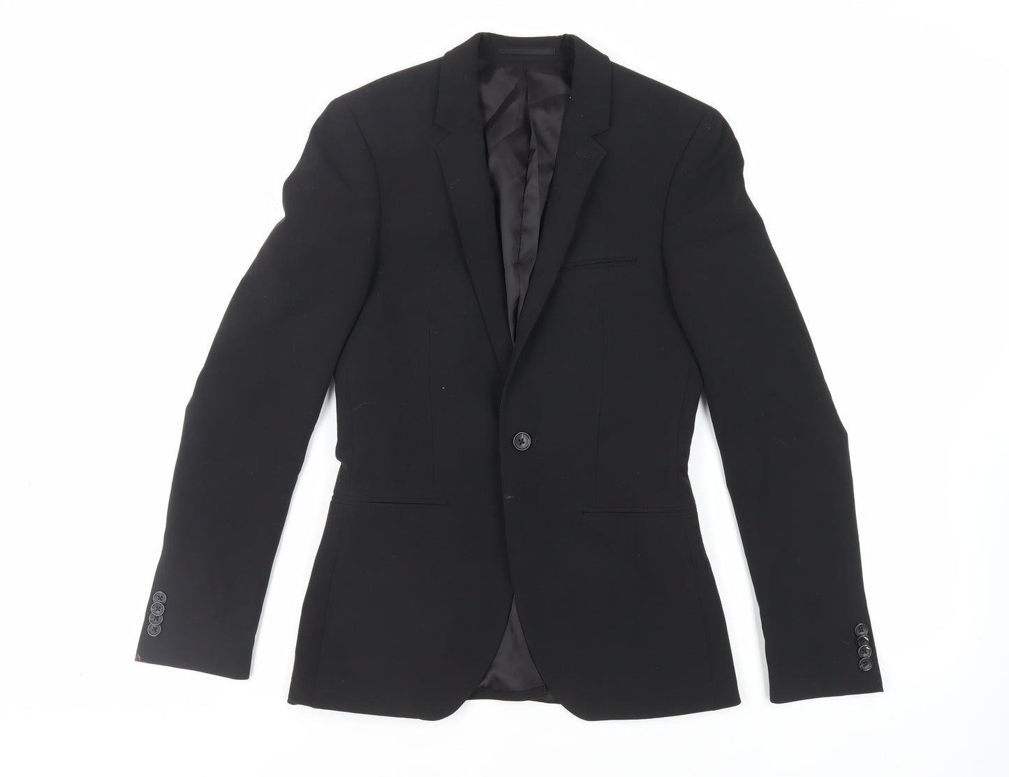 Topman Mens Black Polyester Jacket Suit Jacket Size 34 Regular