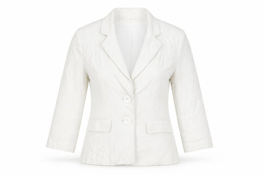 Front view of Autonomy women’s white jacket blazer, size UK 8, button