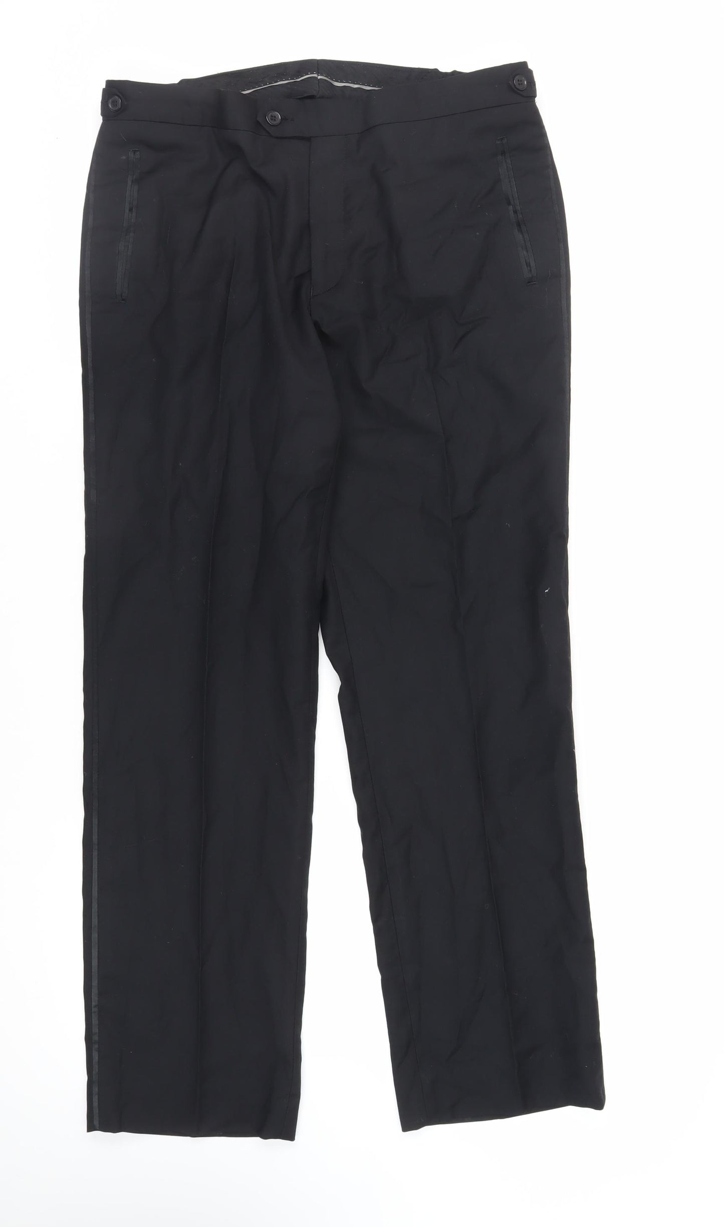 Alexander Dobell Mens Black Polyester Dress Pants Trousers Size 34 in L31 in Regular Zip