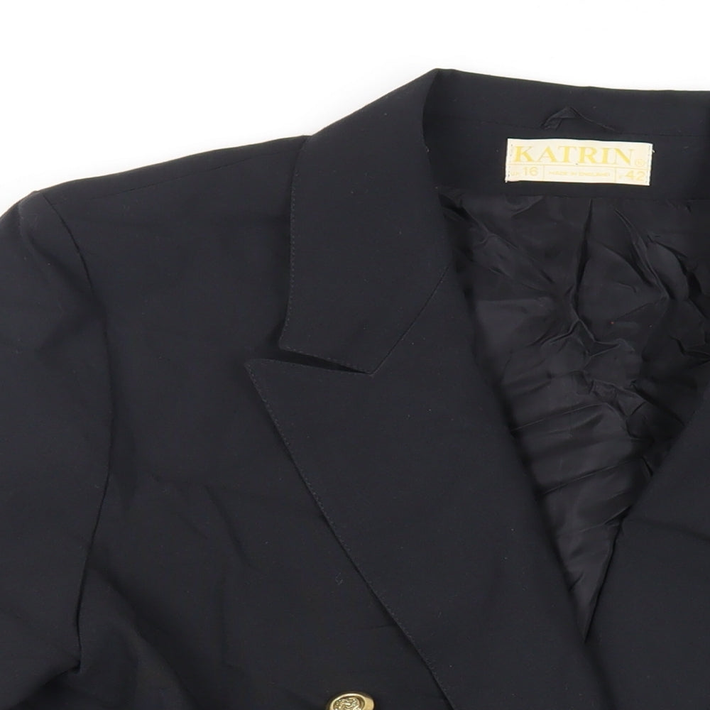 Katrin Womens Black Jacket Blazer Size 16 Button - Vintage