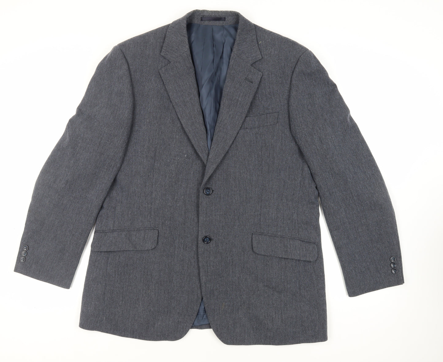 Brook Taverner Mens Blue Herringbone Polyester Jacket Blazer Size 42 Regular