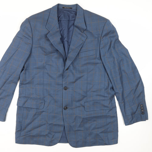 Josef Geis Mens Blue Check Wool Jacket Suit Jacket Size 44 Regular