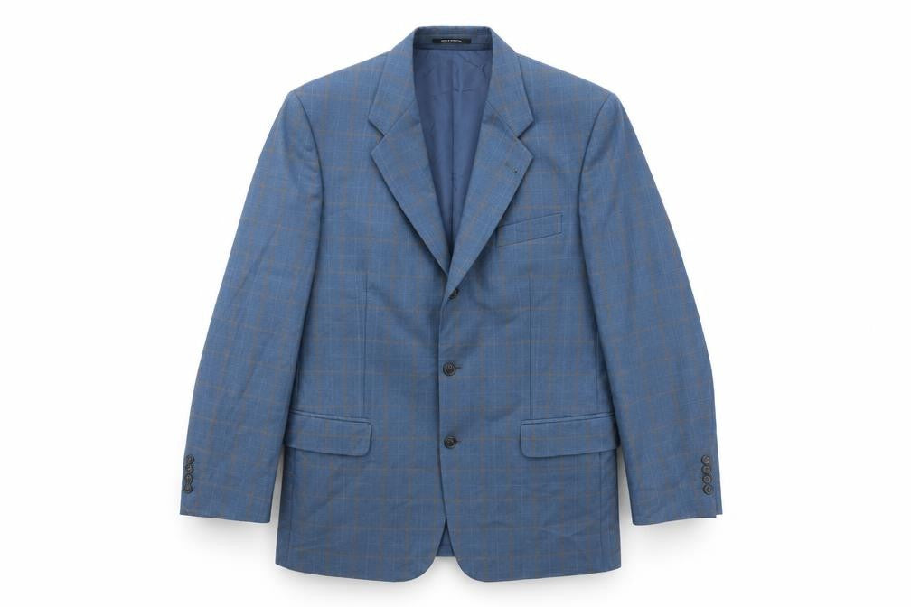 Front view of Josef Geis men’s blue check wool jacket suit jacket, size 44, regular