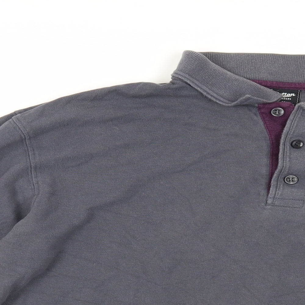 Cotton Traders Mens Grey Cotton Polo Size M Collared Button - Logo