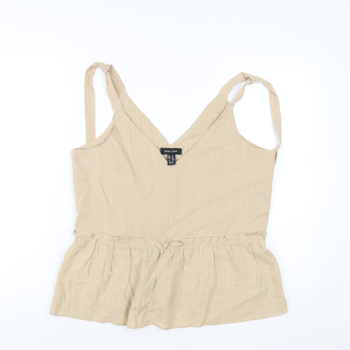New Look Womens Beige Cotton Basic Tank Size 12 V-Neck