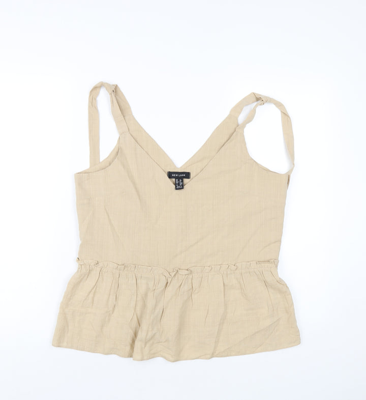 New Look Womens Beige Cotton Basic Tank Size 12 V-Neck